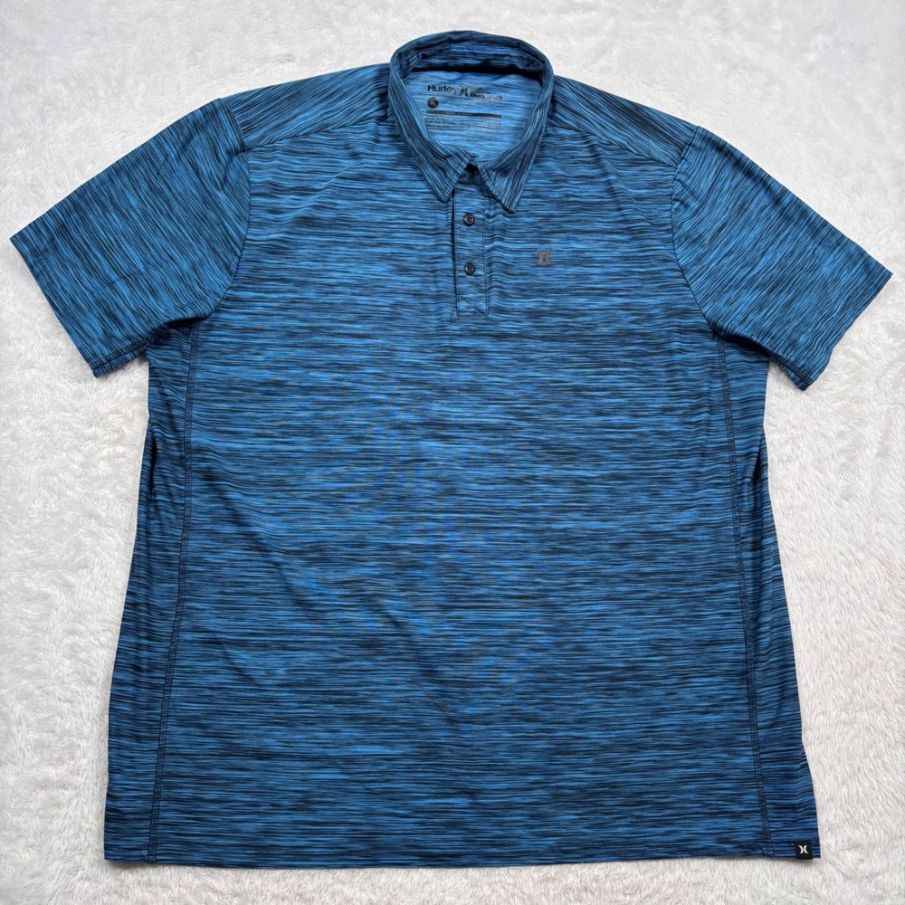 Hurley Buckle Exclusive Polo Shirt Mens XL Blue Black Space Dye Performance Golf - Picture 2 of 10